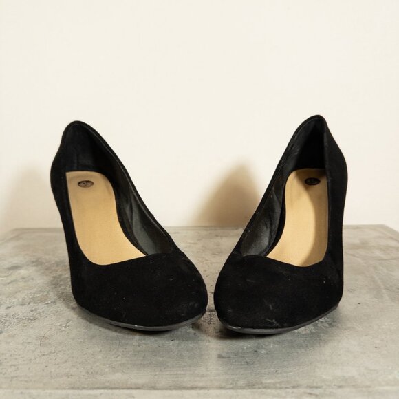 Black Velvet Classic Heels Rubber Sole 9 Chunky Stiletto - Picture 2 of 9